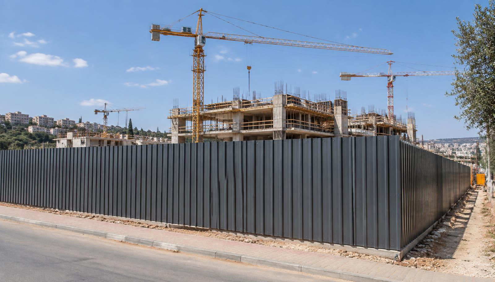 גדר איסכורית סביב אתר בנייה של בניין מגורים